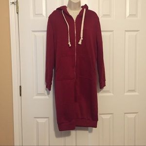 Red Zip-Front Hooded Sweatshirt Dress